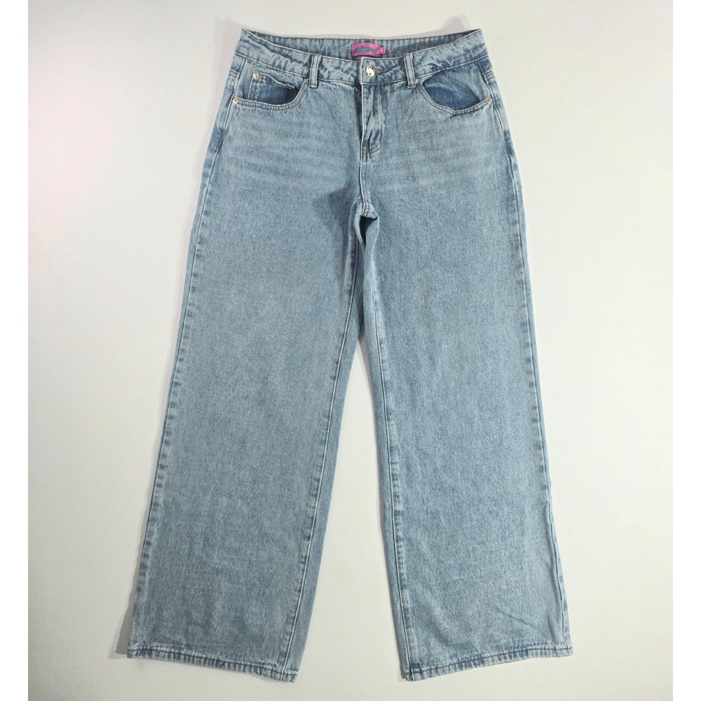 Y2K Edikted Light Wash Wide Leg Jeans High Rise Blue Denim Size Medium 30x30